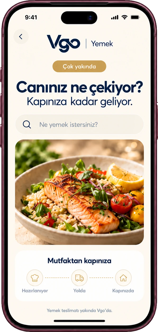 Vgo Food uygulaması: yemek seçimi ve sipariş takibi